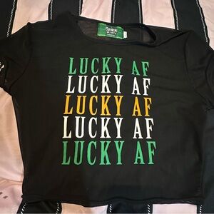 Spencer's Black Tee with Green, White & Gold St. Pat's Label